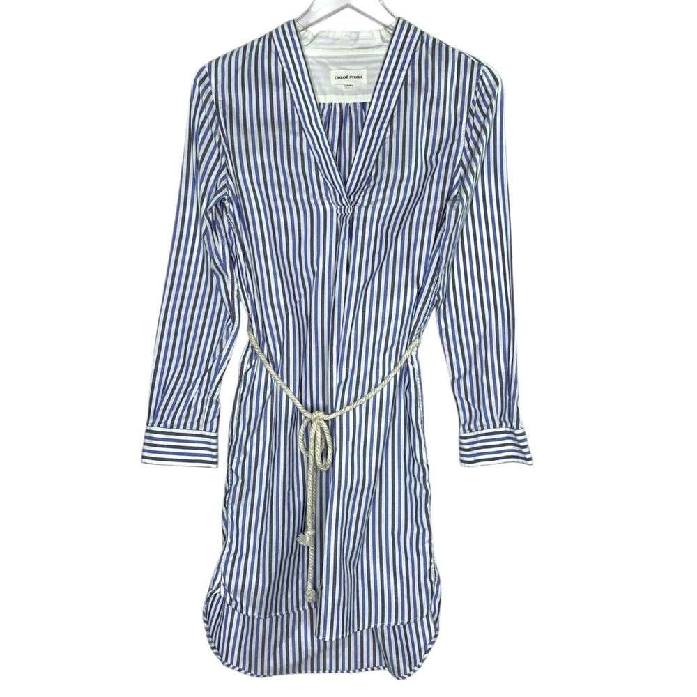 Chloé Stora 34 US4 Womens Mini Mania Dress Striped Blue Rope Belt Nautical